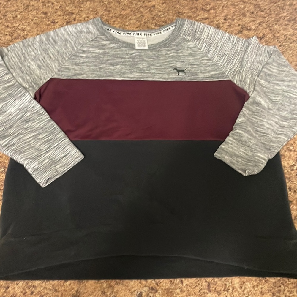 EUC VICTORIA SECRET PINK MAROON BLACK MARLED COLOR BLOCK PULLOVER LARGE